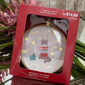 Merry Christmas Handblown Cat Holiday Ornament